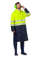ABSOLUTE high visibility raincoat (fluorescent yellow with dark blue)