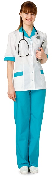 MEDICO ladies medical suit (white, light turquoise trim)