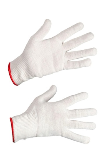 Knitted gloves, cotton + polyester (Gauge 13)