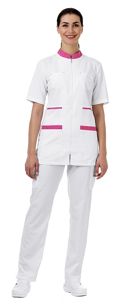 ALICE ladies medical jacket (white with pink trim)