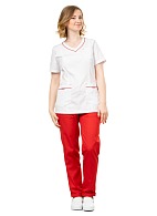 TERESA ladies medical blouse, white with red trim
