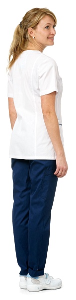TERESA ladies medical blouse, white with blue trim
