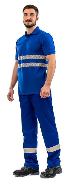 POLO shirt with retroreflective stripes, corner flower blue
