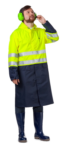 ABSOLUTE high visibility raincoat (fluorescent yellow with dark blue)