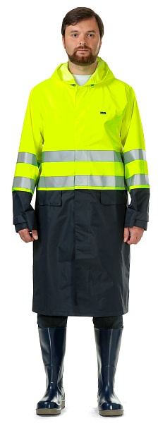 ABSOLUTE high visibility raincoat (fluorescent yellow with dark blue)