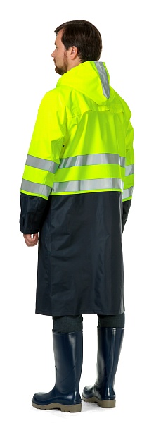 ABSOLUTE high visibility raincoat (fluorescent yellow with dark blue)