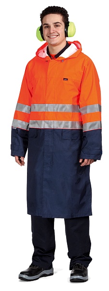 ABSOLUTE high visibility raincoat (fluorescent orange with dark blue)