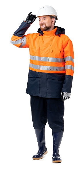 STORM CONTROL heat-insulated high visibility windbreaker, fluorescent orange with dark blue