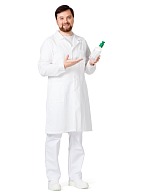 Men's medical lab coat made of coarse calico, white