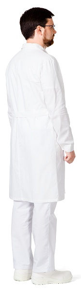 Men's medical lab coat made of coarse calico, white