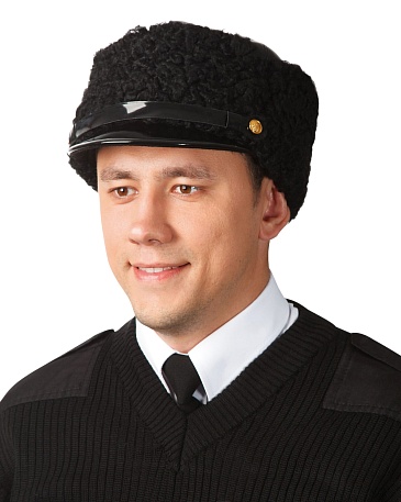 Karakul leather top hat with lacquered peak