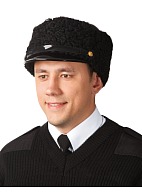 Karakul leather top hat with lacquered peak