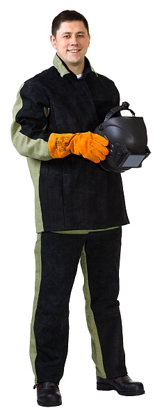 Welder combination work suit with genuine split leather and detachable heat-insulating liner (KS 21OT)