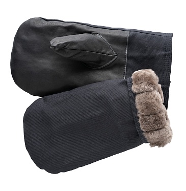 Fur-lined (sheepskin) mittens with leather palm patches