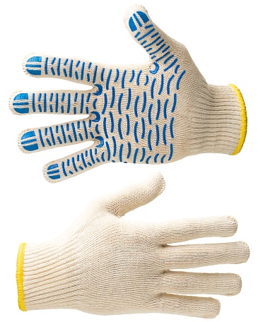 VOLNA cotton knitted gloves with spotted PVC coating of the palm (Gauge 10)
