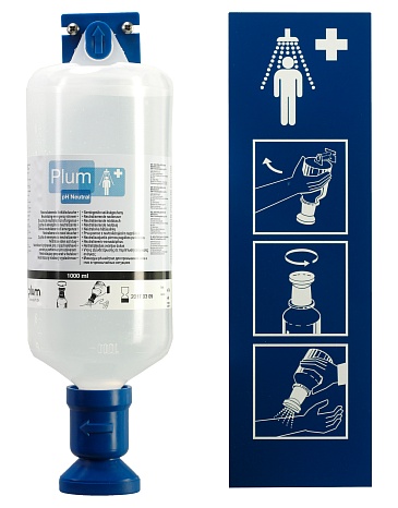 Plum PH-NEUTRAL solution mini-shower for emergency eyewash in case of traumatic or chemical injury risk, 1 liter (4741)