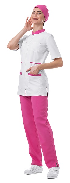 ALICE ladies medical jacket (white with pink trim)