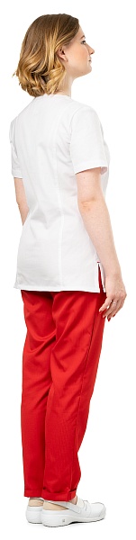 TERESA ladies medical blouse, white with red trim