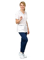 TERESA ladies medical blouse, white with blue trim