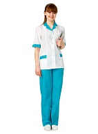 MEDIC ladies medical jacket white with light turquoise trim