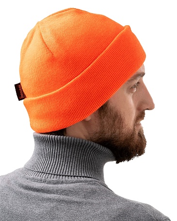 Double layer knitted hat with ThinsulateВ® lining, fluorescent orange