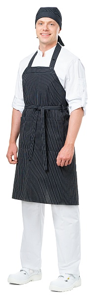GRILL bib apron, black and white stripes