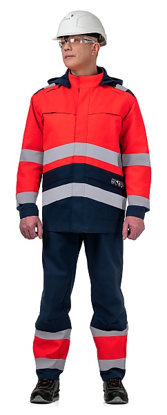 FLAMESTOP men's work suit offering protection against petroleum products, limited flame exposure, mechanical impact, general industrial contaminations, antistatic, hi-vis class 3