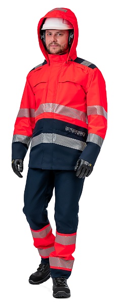 FLAMEGUARD  work suit for protection against oil, petroleum products, limited flame exposure, acids and alkalis, antistatic, waterproof, hi-vis, GORE-TEX PYRAD®
