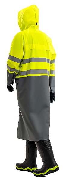 &quot;CYCLONE HIGH-VIZ&quot; men's signal raincoat for protection against oil, petrochemicals and water. Fluorescent yellow with gray