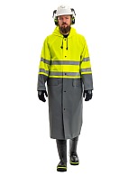 &quot;CYCLONE HIGH-VIZ&quot; men's signal raincoat for protection against oil, petrochemicals and water. Fluorescent yellow with gray