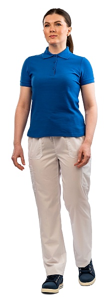 POLO blouse with a turndown collar, cornflower blue